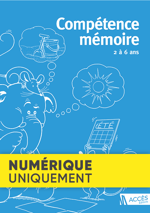 Un éléphant et une souris font des jeux de mémorisation sur la couverture du livre pédagogique Compétence Mémoire 2 à 6 ans.