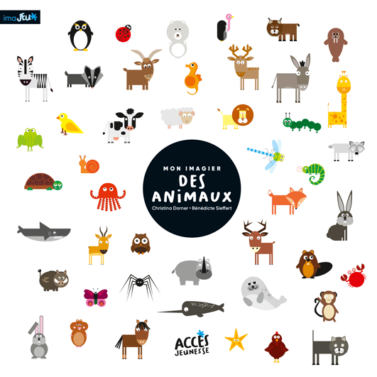 Couverture du livre Mon Imagier des Animaux de la collection Mes Imajeux d'ACCÈS Jeunesse illustrée par des petits animaux.