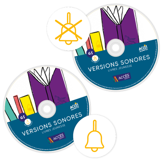Lot CD contenant les versions sonores avec et sans signal des livres jeunesse exploitées dans Autour des livres GS.
