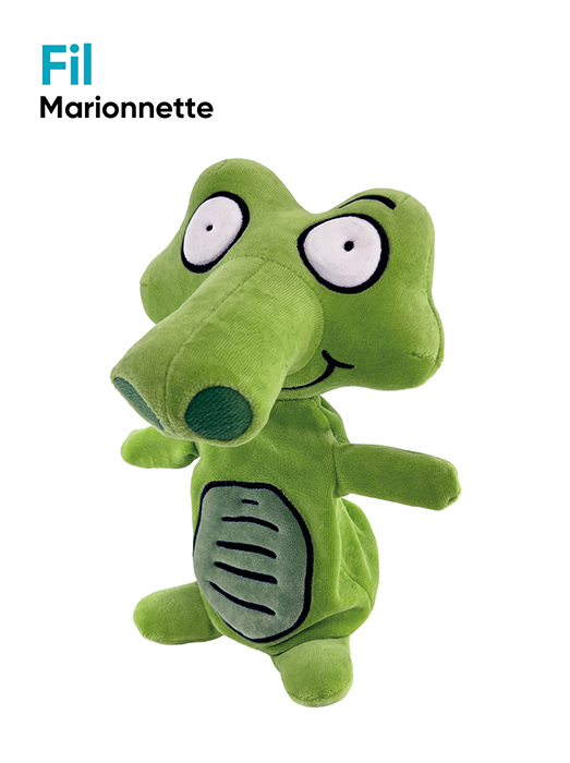 Marionnette en peluche de FIl, un crocodile attachant des méthodes de lecture Lire au CP et Français au CE1 avec Fil et Lulu publiés par Accès éditions.