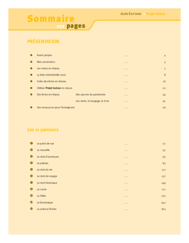 Projet lecteur sommaire acces editions
